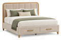 Estructura de cama con cabecero con acolchado acanalado y cajones, beige y marrón