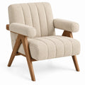 Sillón tapizado con acolchado acanalado y detalles cruzados, beige y marrón