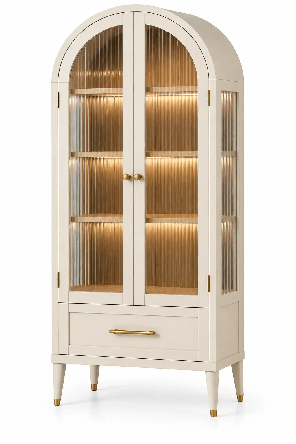 Vitrina de almacenamiento con formas arqueadas, blanco y marrón