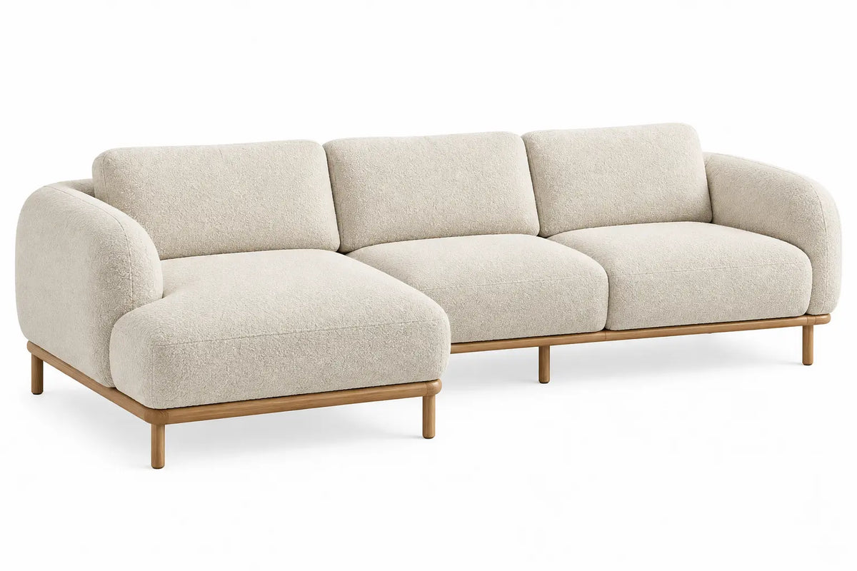 Sofá esquinero tapizado con patas elevadas, beige y marrón