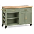 Mueble auxiliar de cocina con ruedas con cajones y estantes, verde y marrón