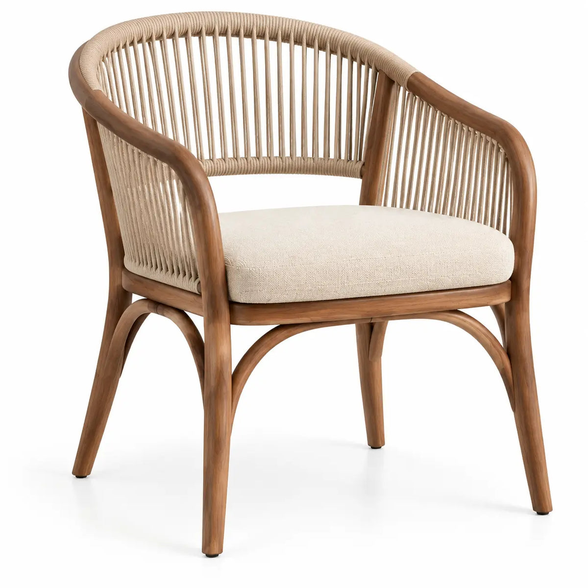 Silla con respaldo con detalles de líneas verticales, beige y marrón